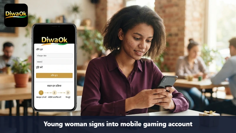 Young woman signs into mobile gaming account