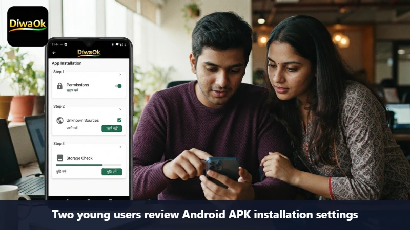 Two young users review Android APK installation settings